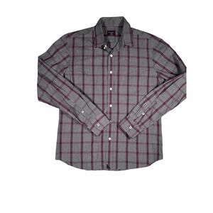 UNTUCKit Button Up Shirt Mens Sz Medium Plaid Long Sleeve Grey Red Slim Fit